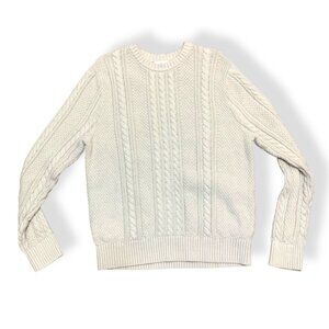 VTG Men’s Fisherman Cable-knit Sweater‎ Aran Chunky Cream Cotton Size Large